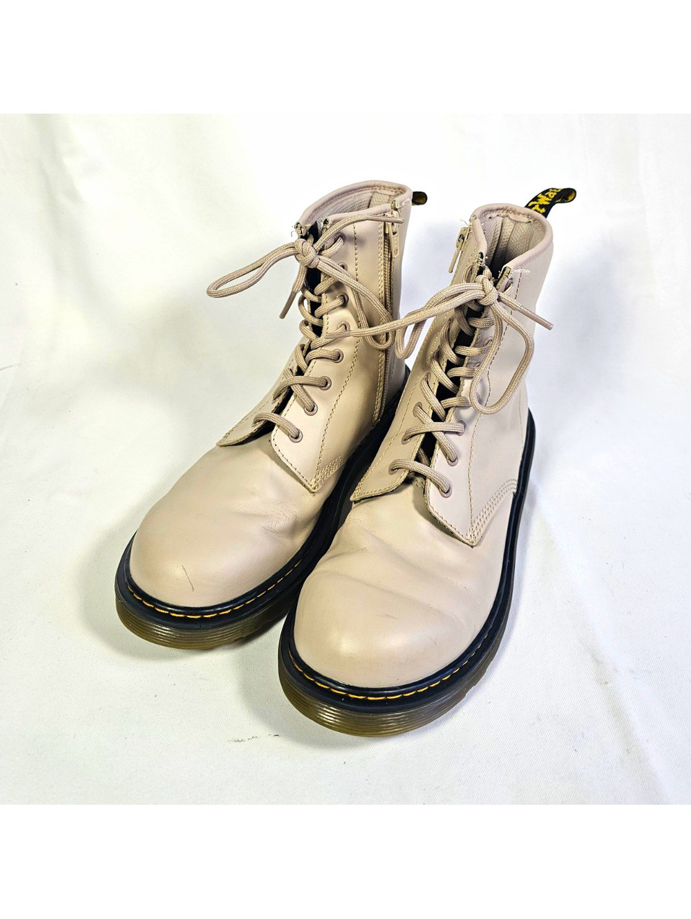 Dr. Martens Beige Leather Combat Ankle Boots Lace-Up Side Zip UK 4 US 5